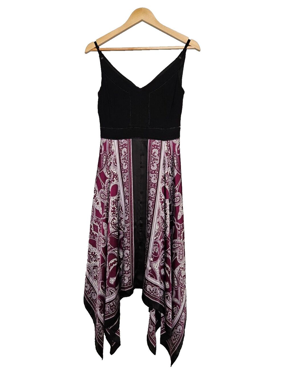 Y2K 90s Boho Fairycore Paisley Handkerchief Dress 0 Purple Black Asymmetric
